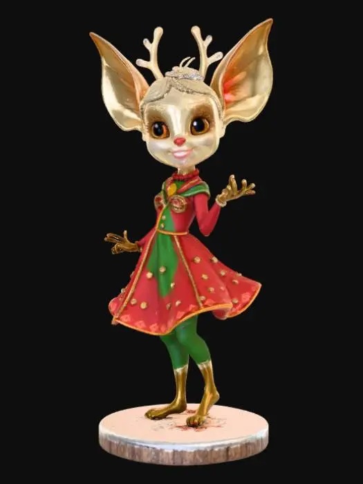 3D model for High detail, Fantasy, Fey Creature, wearing high detail christmas clothes, standing on high detailed base, in action pose