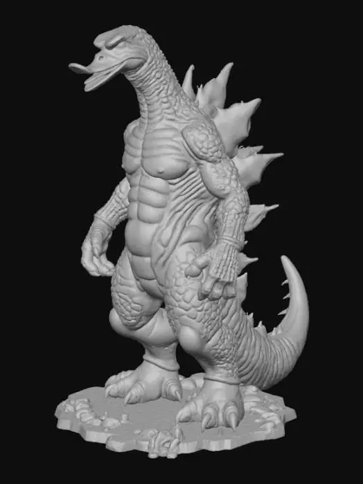 3D model for High detail, Duckzilla, standing on a broken rubble road base.