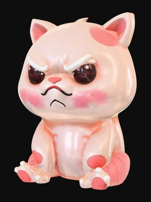 3D model for Smooth, simple detail, kawaii, grumpy animal, sitting.