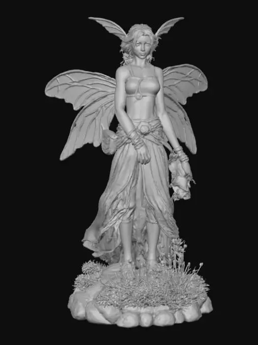 3D model for High detail, Fantasy, Fey Creature, wearing high detail adventurer clothes, standing on high detailed base, in action pose.