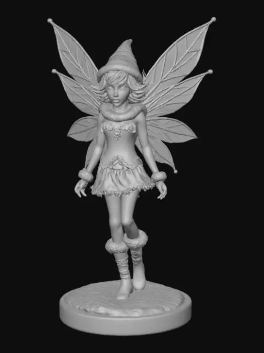 3D model for High detail, Fantasy, Fey Creature, wearing high detail christmas clothes, standing on high detailed base, in action pose