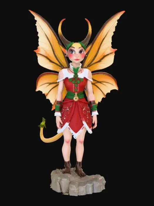 3D model for High detail, Fantasy, Fey Creature, wearing high detail christmas clothes, standing on high detailed base, in action pose
