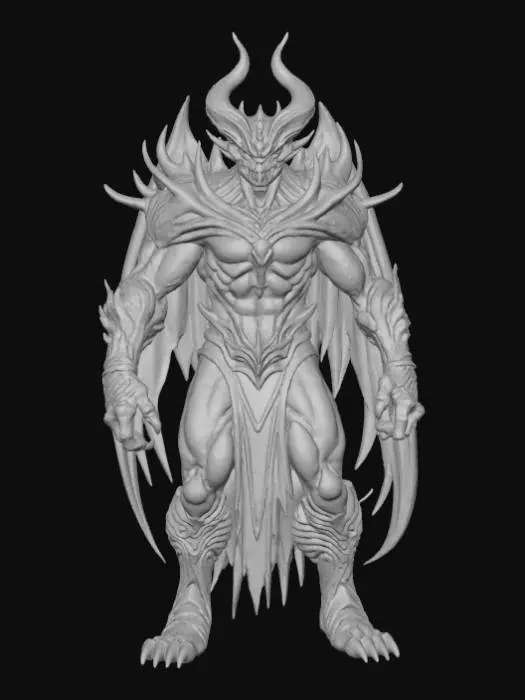 3D model for High Detailed, Fantasy, Thousand Eyed Demon King, standing on a hellfire landscape base.