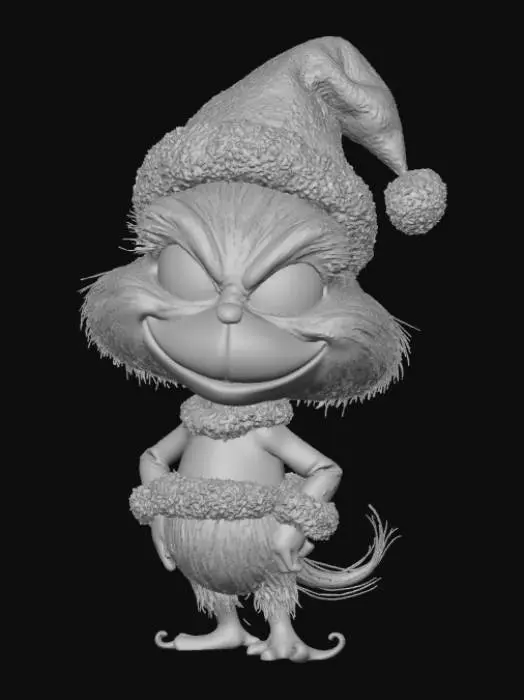3D model for Low detail, chibi, grinch, wearing christmas outfit.