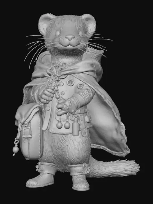 3D model for High detail, fantasy, ferret, wearing high detailed, adventure gear
