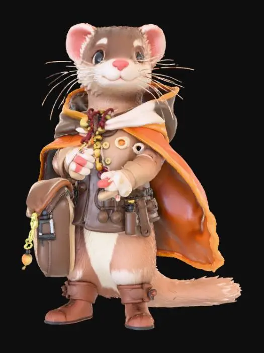 3D model for High detail, fantasy, ferret, wearing high detailed, adventure gear