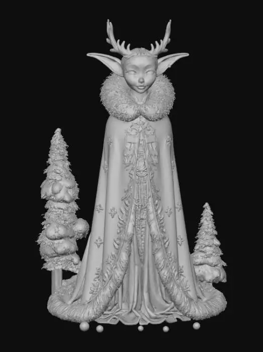 3D model for High detail, fantasy, Fey Creature, wearing high detailed, christmas clothes, standing on high detailed winter style base, #Christmas2025#