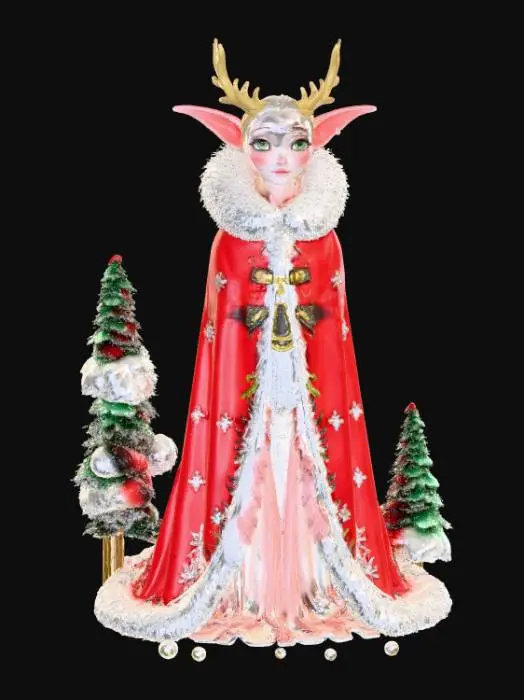 3D model for High detail, fantasy, Fey Creature, wearing high detailed, christmas clothes, standing on high detailed winter style base, #Christmas2025#