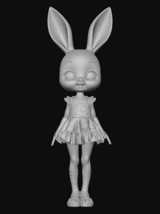 3D model for High detail, anime, fey bunny girl, posing cutely, positioned on a detailed stand.