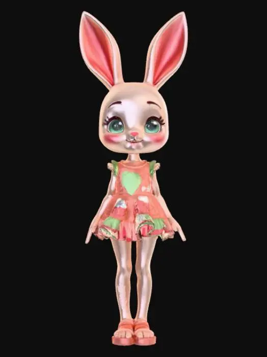 3D model for High detail, anime, fey bunny girl, posing cutely, positioned on a detailed stand.