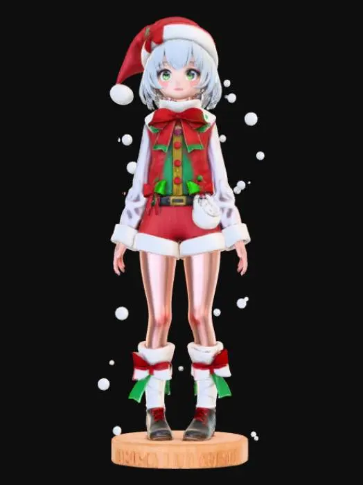 3D model for High detail, anime female, wearing only christmas bows and ribbon, no other clothing, only bows and ribbon, standing on high detail, wooden stand, #Christmas2025#