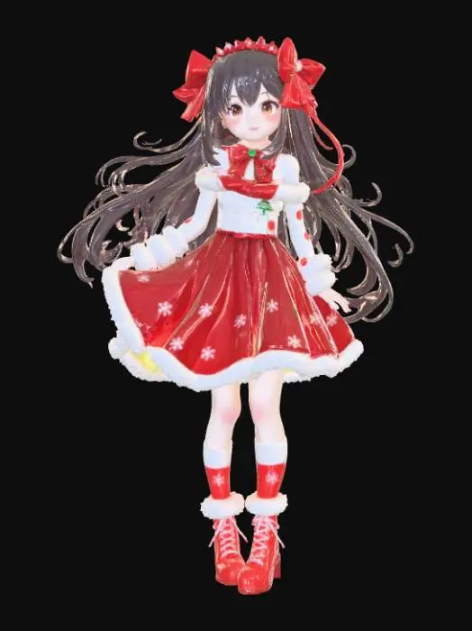 3D model for High detail, anime female, wearing only christmas bows and ribbon, no other clothing, only bows and ribbon, standing on high detail, wooden stand, #Christmas2025#