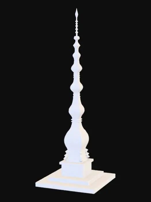 3D model for High detail, ornate, embelished, abstract spire, on a stone square stepped base.