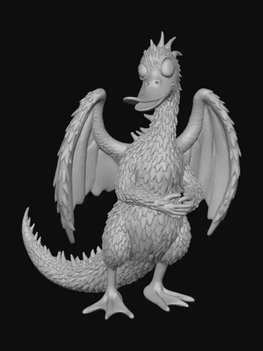 3D model for High detail, Duckzilla, standing on a broken rubble road base.