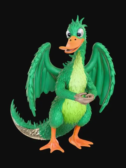 3D model for High detail, Duckzilla, standing on a broken rubble road base.