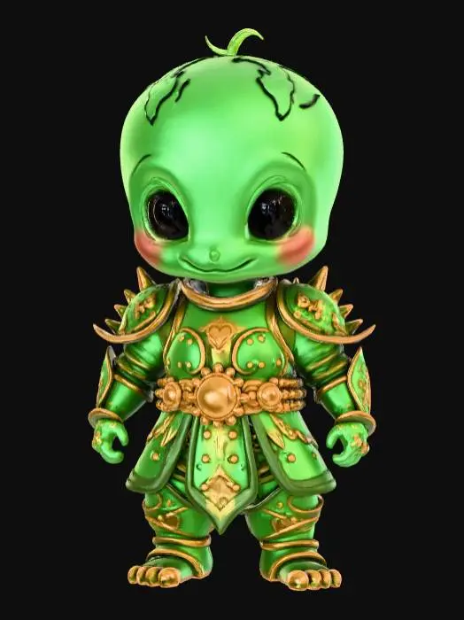 3D model for Fantasy, round slime, wearing anime detailed armor