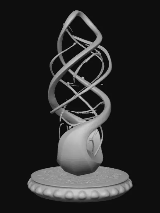 3D model for High detail, line art, connected to a wooden detailed base