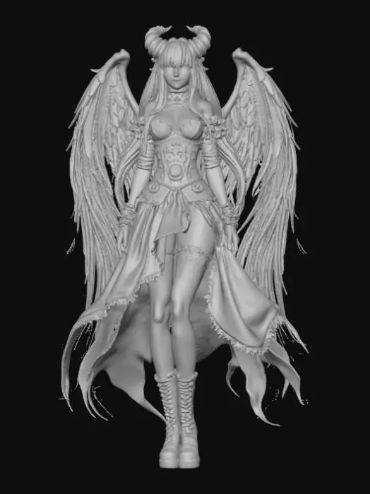 3D model for High detail, female anime figure, with gothic clockwork design