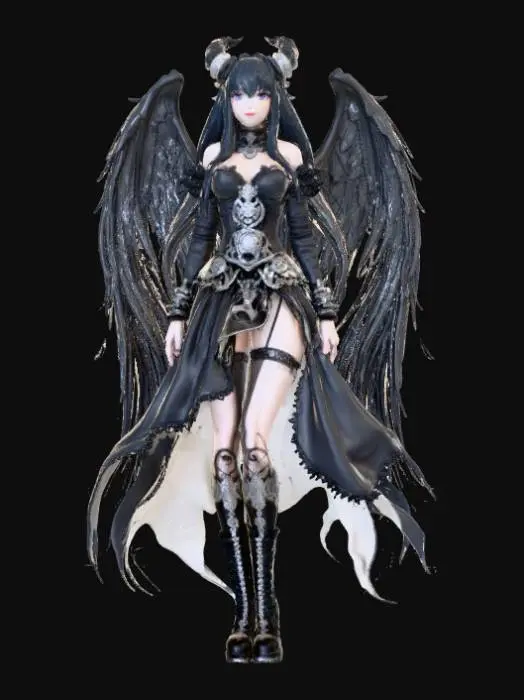 3D model for High detail, female anime figure, with gothic clockwork design