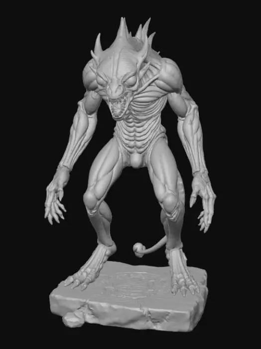 3D model for High detail, transmorphic monster, in action pose, set on a high detailed dungen style base