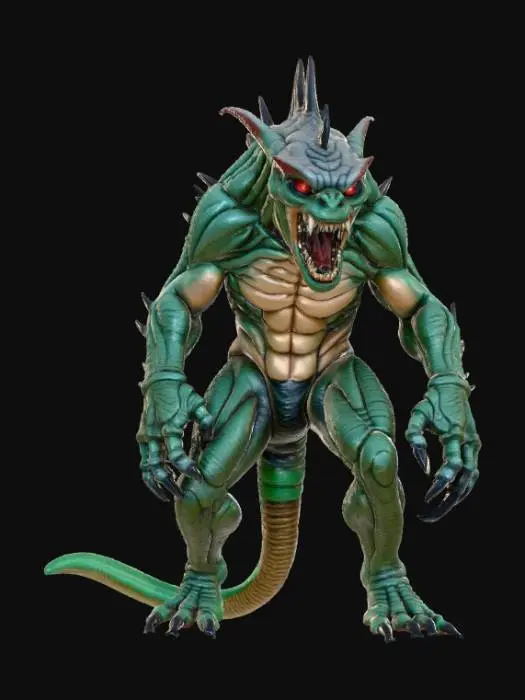 3D model for High detail, Saw toothed monster, posed on a rocky terrain.