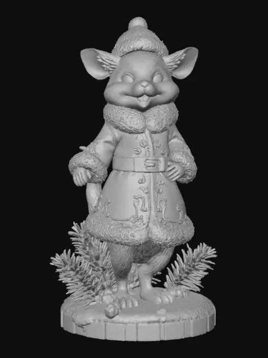 3D model for High detail, Fantasy, Creature, wearing high detail christmas clothes, standing on high detailed base, in action pose