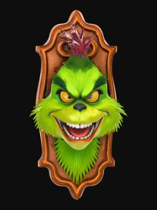 3D model for High detail, wall decor, Mounted Grinch head