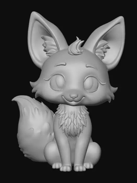 3D model for Smooth, low detail, Chibi Nine tailed fox sitting, smooth detail