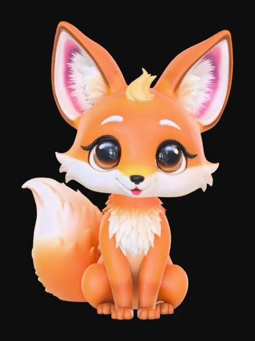 3D model for Smooth, low detail, Chibi Nine tailed fox sitting, smooth detail