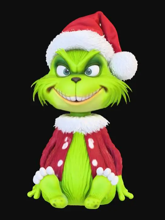 3D model for Smooth, low detail, Chibi Grinch sitting, smooth detail