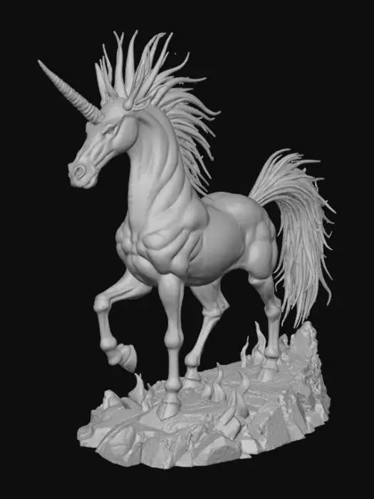 3D model for Abstract detail, massive, demon unicorn, posed on detailed hellscape base