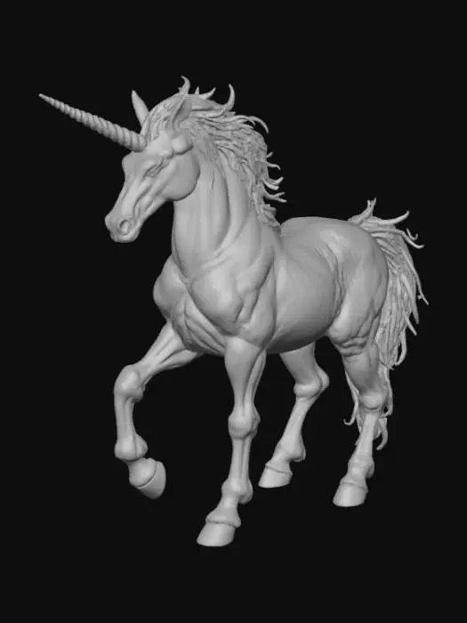 3D model for Abstract detail, massive, demon unicorn, posed on detailed hellscape base