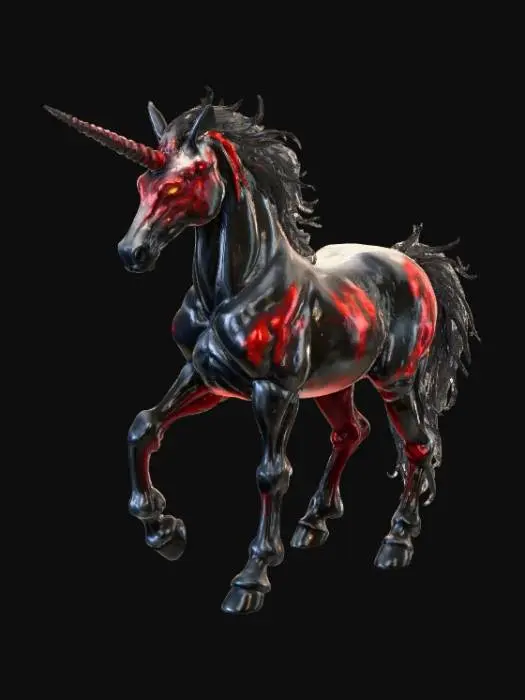 3D model for Abstract detail, massive, demon unicorn, posed on detailed hellscape base