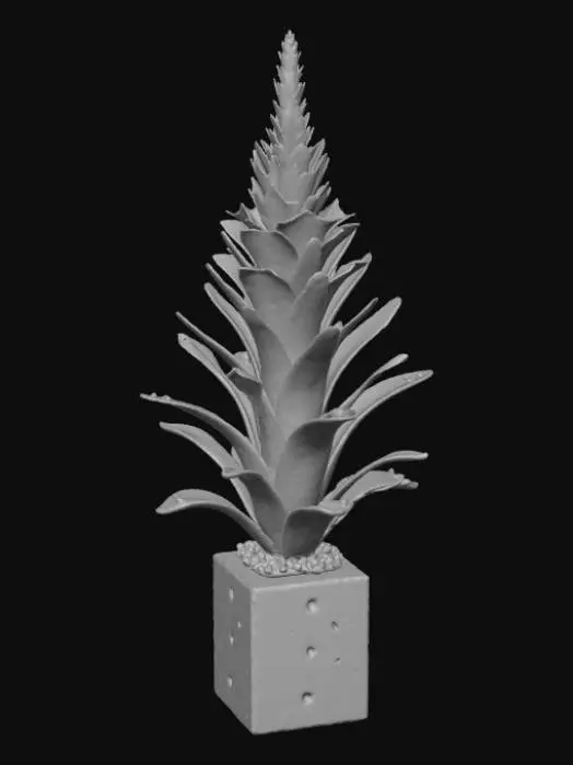 3D model for High detail, ornate, embelished, abstract spire, designed like a flower, growing on a dirt square base.