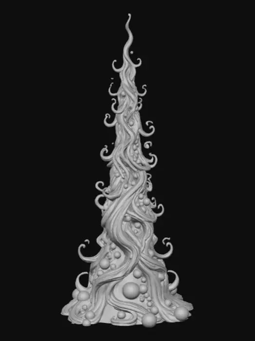 3D model for High detail, ornate, embelished, abstract spire, designed like a magical flow, spewing out of the base.
