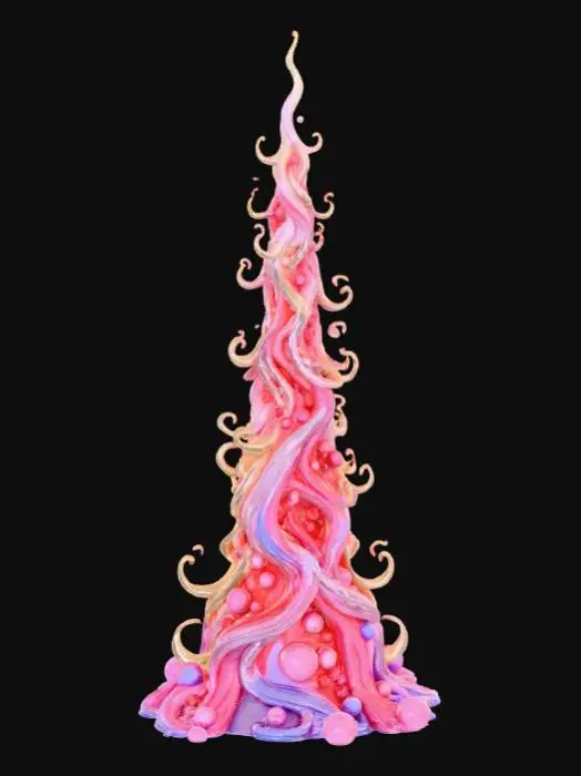 3D model for High detail, ornate, embelished, abstract spire, designed like a magical flow, spewing out of the base.