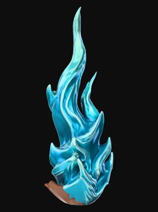 3D model for High detail, abstract spire, designed like a ocean scenery, displayed on a dark wood base.