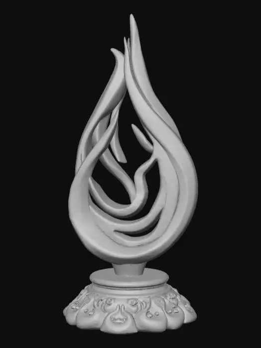 3D model for High detail, line art, connected to a wooden detailed base