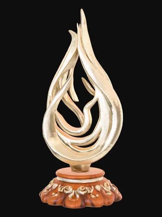 3D model for High detail, line art, connected to a wooden detailed base