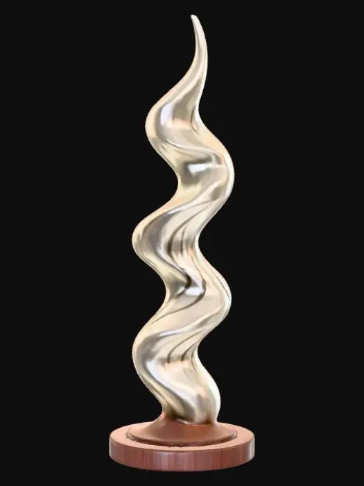 3D model for High detail, Abstract, spire, designed to style anatomy theme, placed on a dark oak wood base.