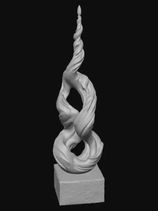 3D model for High detail, Abstract, spire, designed to style anatomy theme, placed on a dark oak wood base.