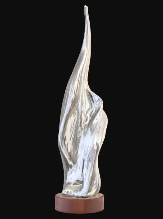 3D model for High detail, Abstract, spire, designed to style anatomy theme, placed on a dark oak wood base.