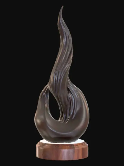 3D model for High detail, Abstract, spire, designed to style anatomy theme, placed on a dark oak wood base.