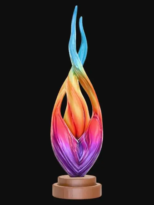 3D model for High detail, Abstract, spire, designed to style anime girl theme, placed on a dark oak wood base.