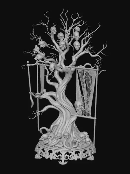 3D model for High detail, extravagant, tabletop horror decoration, with extravagant horror base and backdrop.