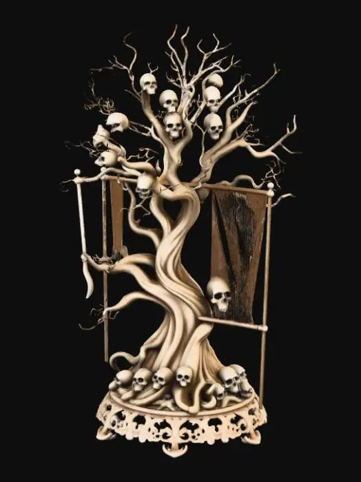 3D model for High detail, extravagant, tabletop horror decoration, with extravagant horror base and backdrop.