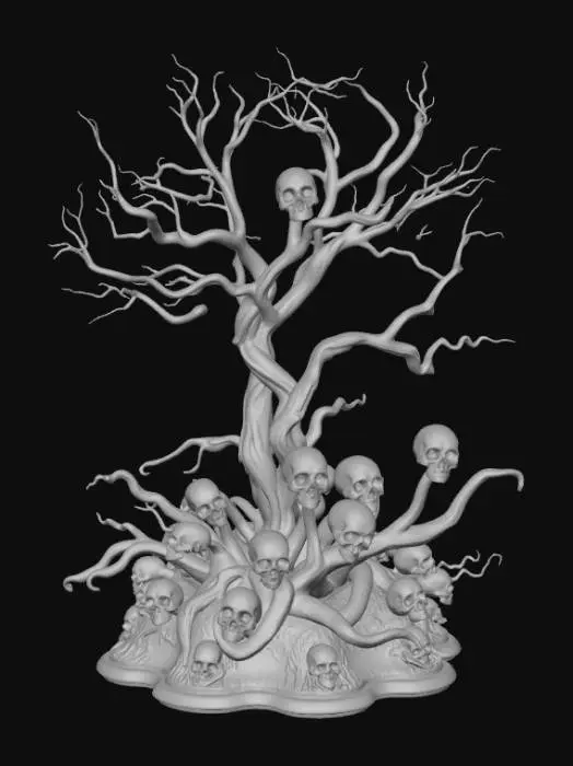 3D model for High detail, extravagant, tabletop horror decoration, with extravagant horror base and backdrop.