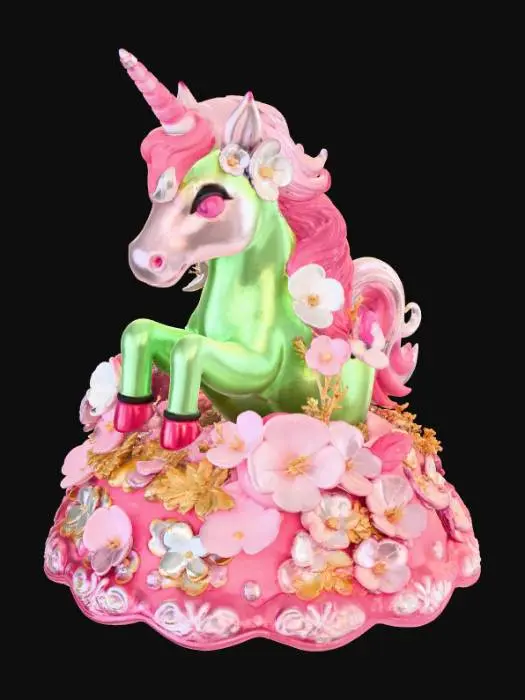 3D model for High detail, extravagant, tabletop kawaii decoration, with extravagant kawaii base and backdrop.