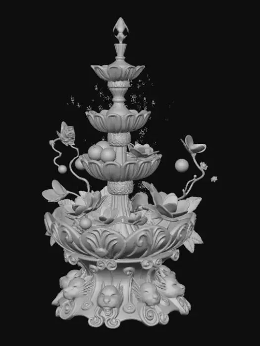 3D model for High detail, extravagant, tabletop bubbly, fantasy decoration, with extravagant fantasy base and backdrop.