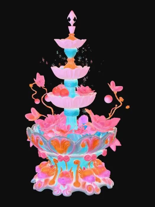 3D model for High detail, extravagant, tabletop bubbly, fantasy decoration, with extravagant fantasy base and backdrop.